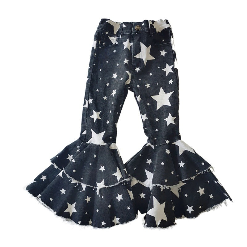 Wholesale Polyester Slim Fit Kids Girls Jeans Comfortable Double Layer Flares